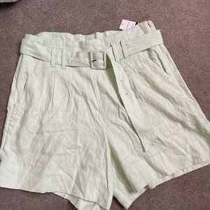Abercrombie & Fitch Ultra High Rise Pastel Green Linen Shorts